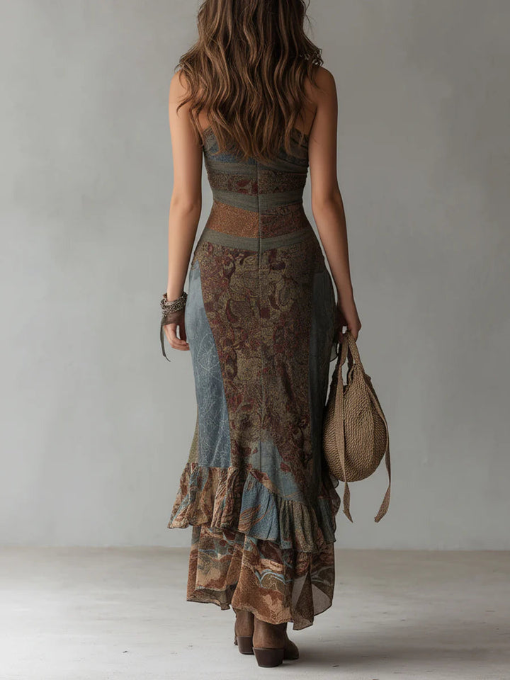 Elena - Ethnic-Style Long One-Shoulder Dress with High Slit