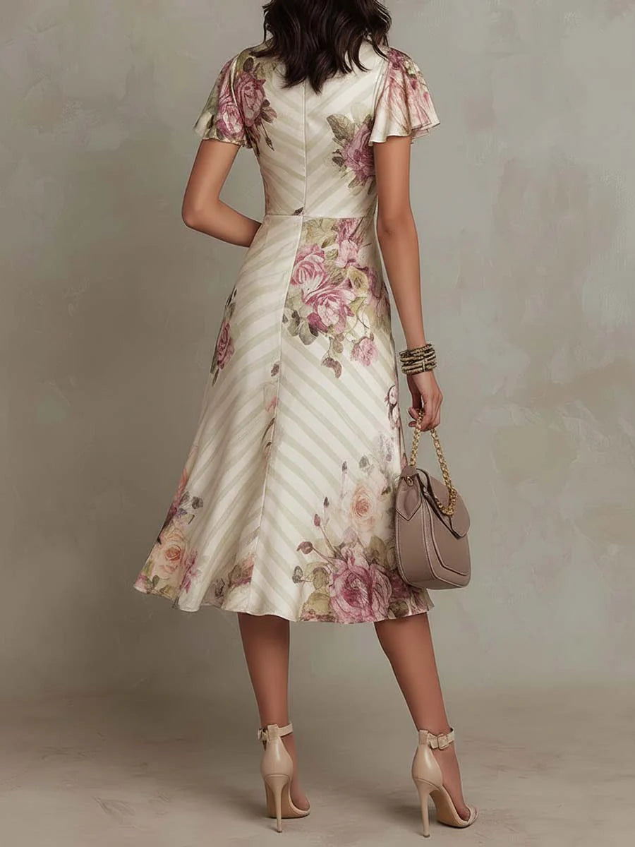 Alba - Chic Vintage Floral Satin Midi Dress