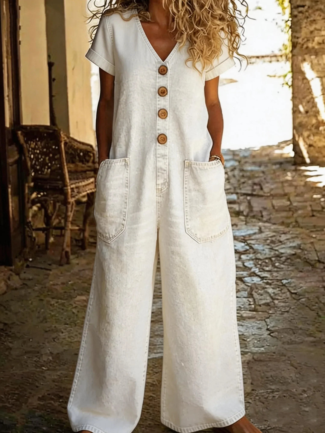 Denise – V-neck Denim Jumpsuit