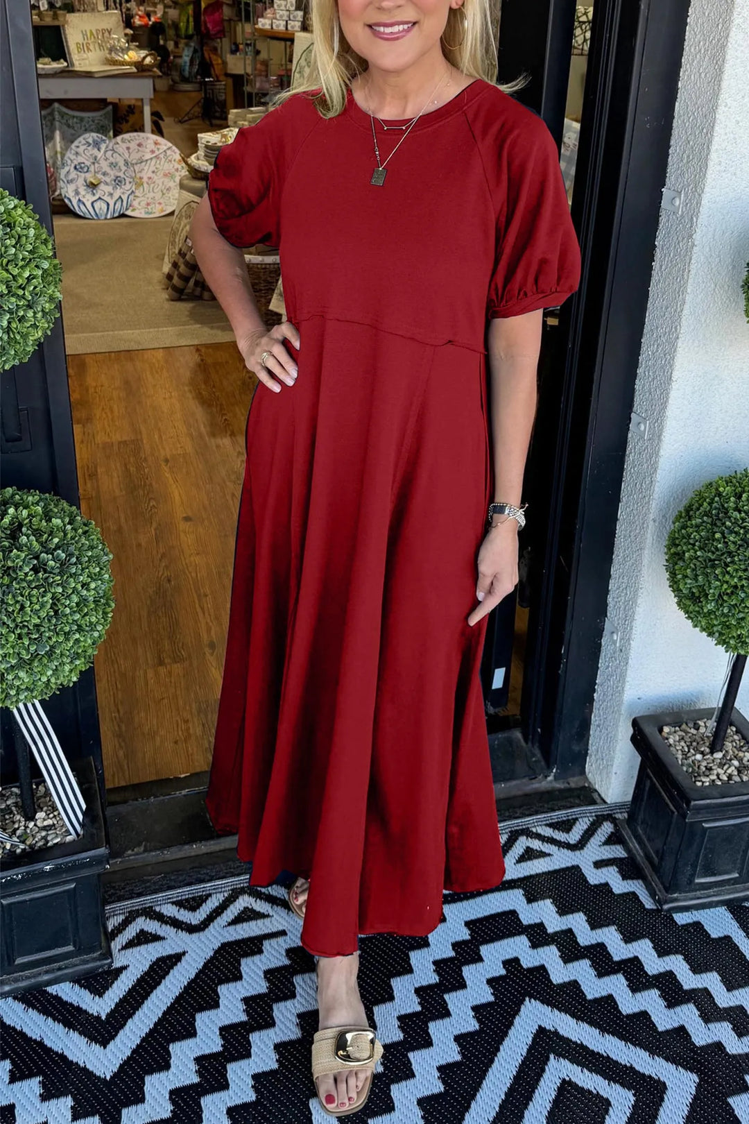 OLANDRA™ | Chic Puff Sleeve Round Neck Maxi Dress