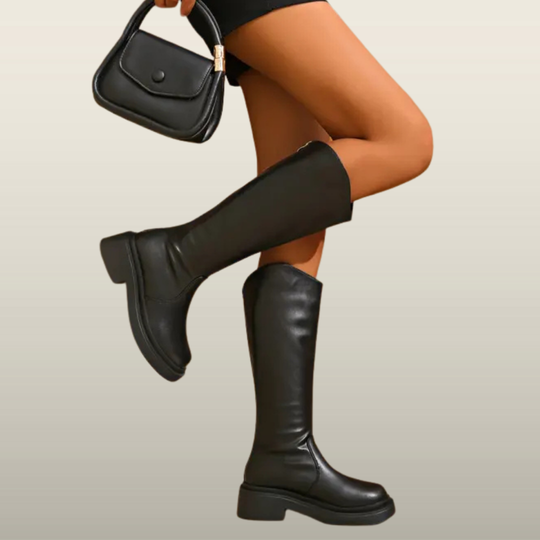 JEAN™ - Women's Thick Heel Knee-High Boots Round Toe Slim Fit High-Top Shoes in Soft Leather
