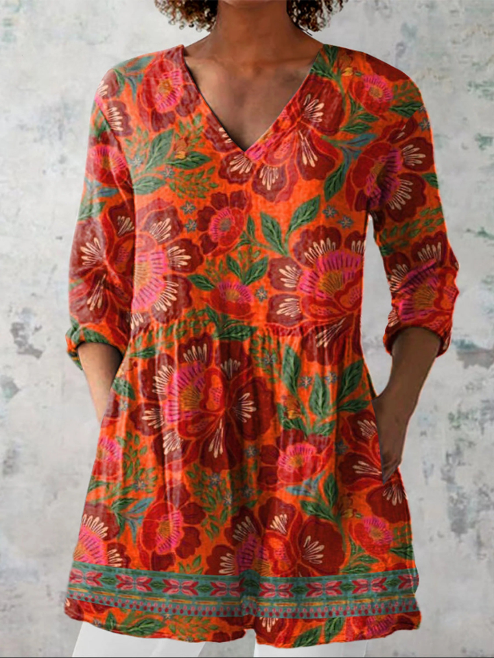 Felicia | Vintage Long Sleeve V-Neck Shirt