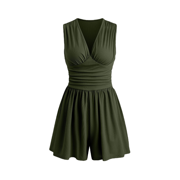 HEART™ – Chic Ruched Deep V Neck Sleeveless Romper