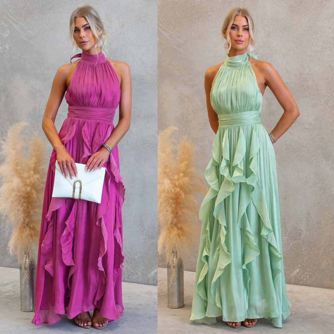 CELESTIA™ | Ruffled Halter Maxi Dress