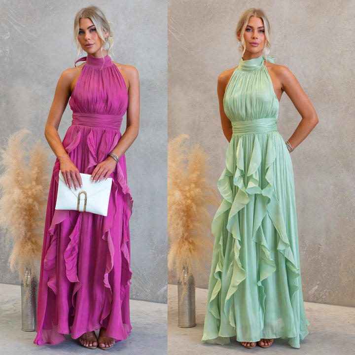CELESTIA™ | Ruffled Halter Maxi Dress