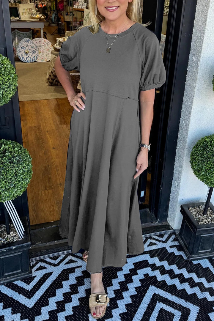 OLANDRA™ | Chic Puff Sleeve Round Neck Maxi Dress