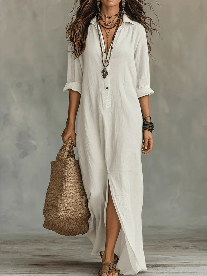 Selena™ | European Black Loose Maxi Dress with Buttons