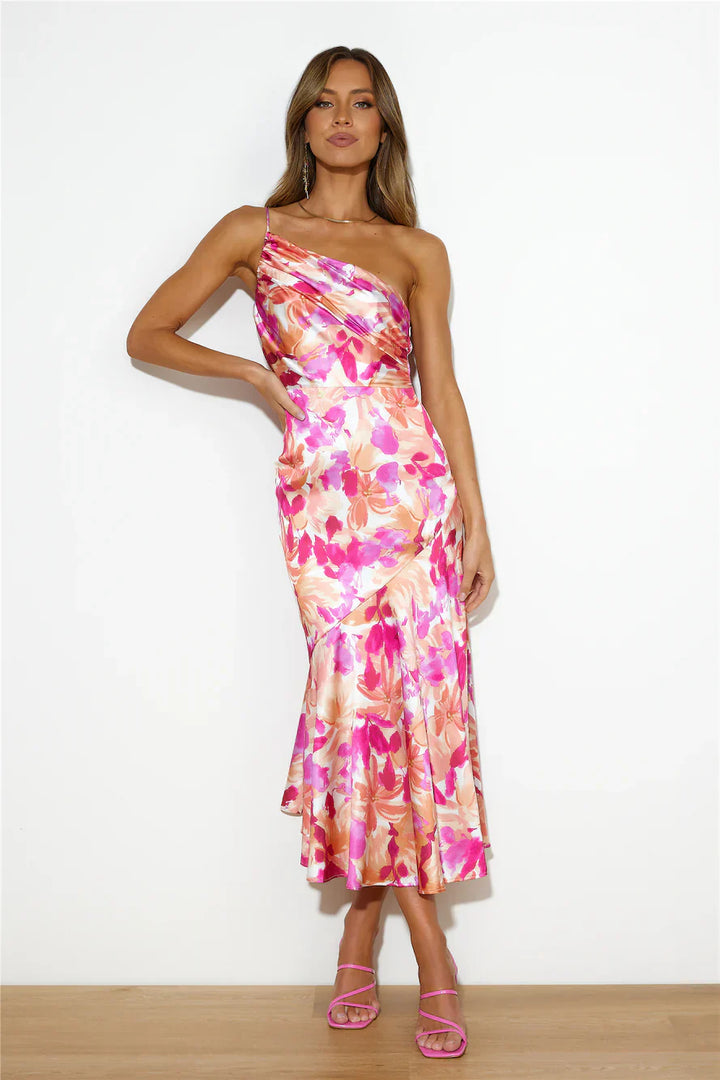 ELIZA™ | Floral Satin One-Shoulder Maxi Dress