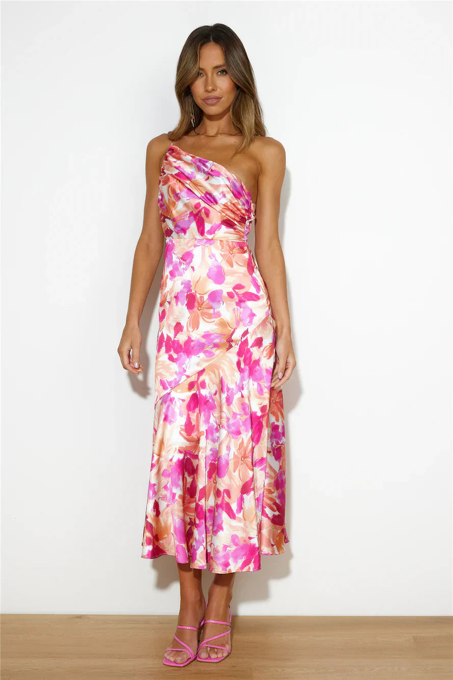 ELIZA™ | Floral Satin One-Shoulder Maxi Dress