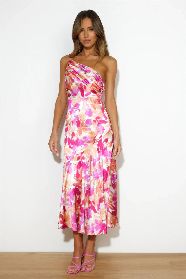 ELIZA™ | Floral Satin One-Shoulder Maxi Dress