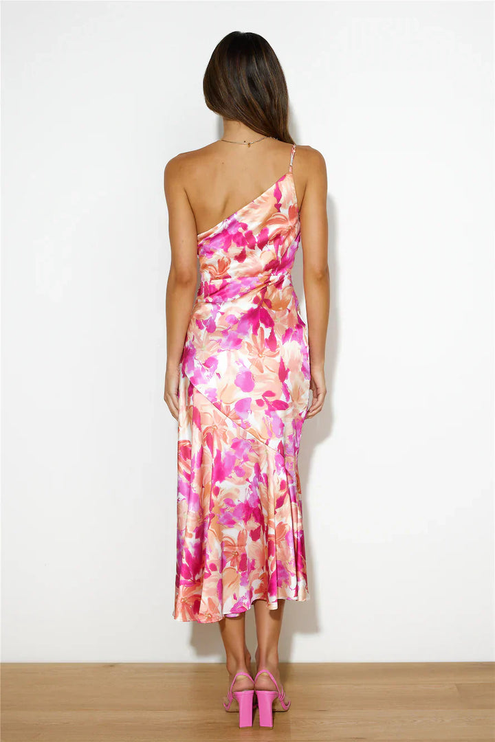ELIZA™ | Floral Satin One-Shoulder Maxi Dress