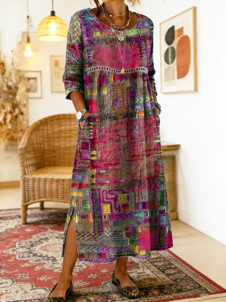 AYLINA | Women’s Ethnic Patchwork Print Dress