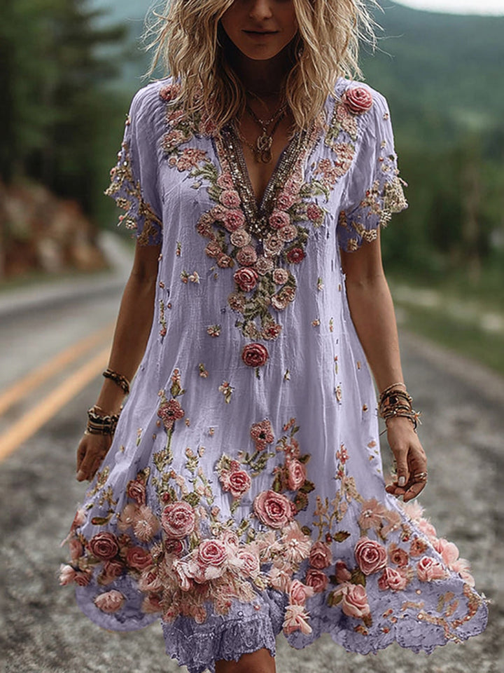 LAILA | Vintage Short-Sleeved Floral Dress