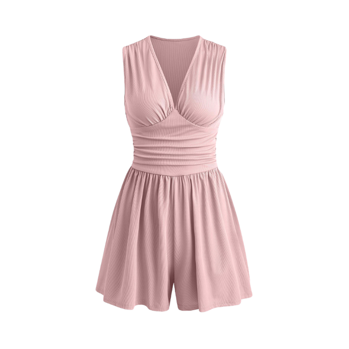 HEART™ – Chic Ruched Deep V Neck Sleeveless Romper