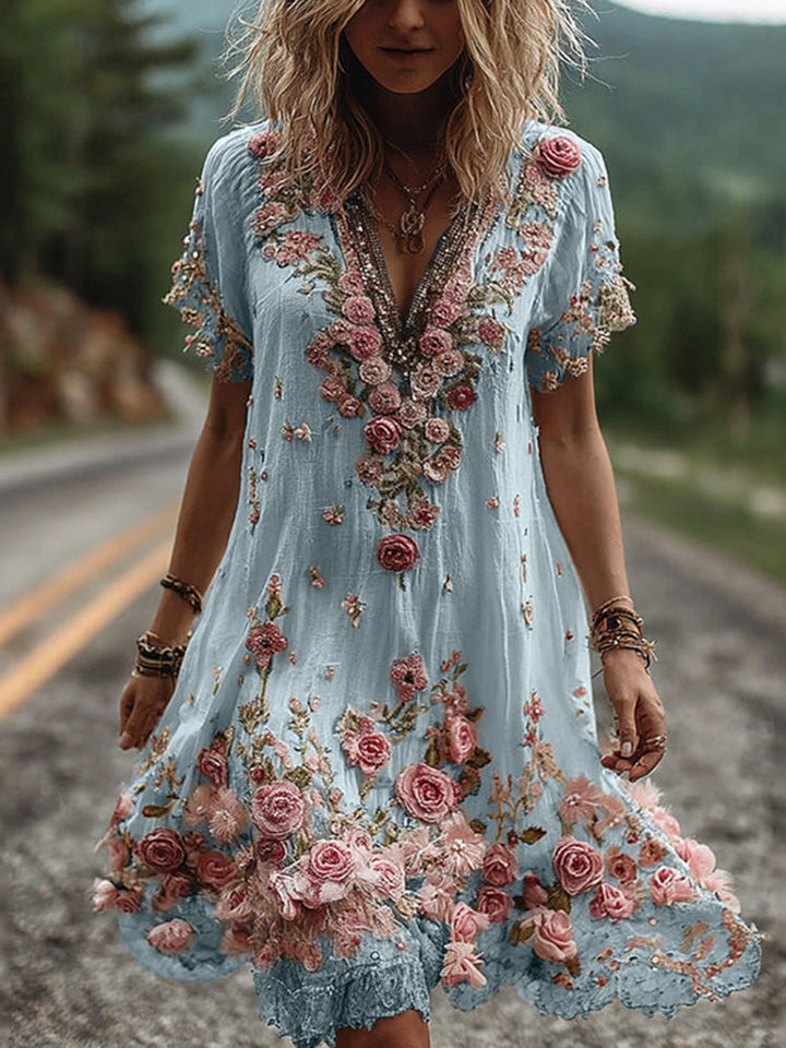 LAILA | Vintage Short-Sleeved Floral Dress