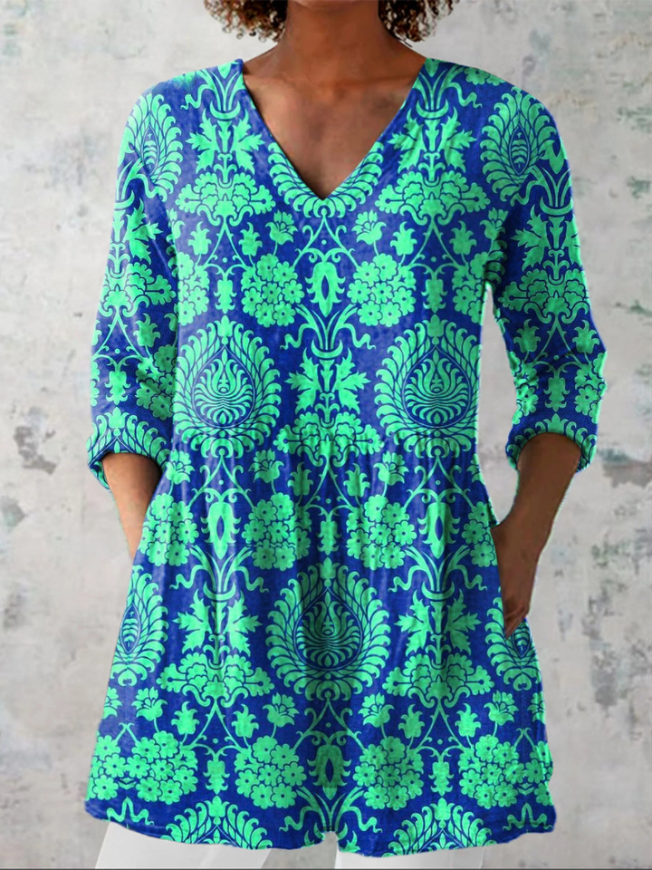 Beatriz | Vintage Long Sleeve V-Neck Shirt
