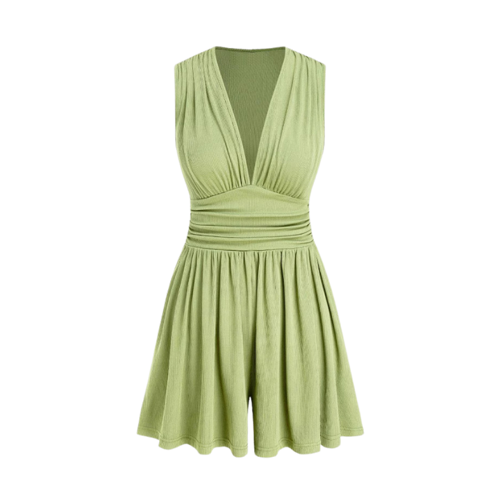 HEART™ – Chic Ruched Deep V Neck Sleeveless Romper