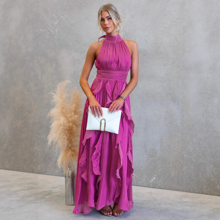 CELESTIA™ | Ruffled Halter Maxi Dress