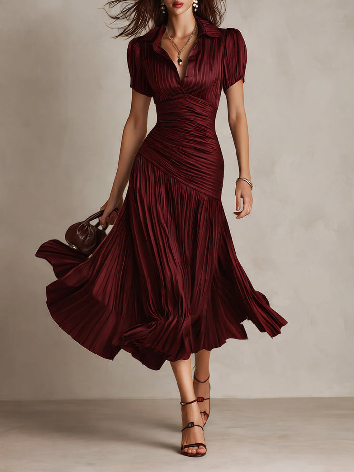 Adriana - Vintage-Inspired Satin Midi Dress with Stripes