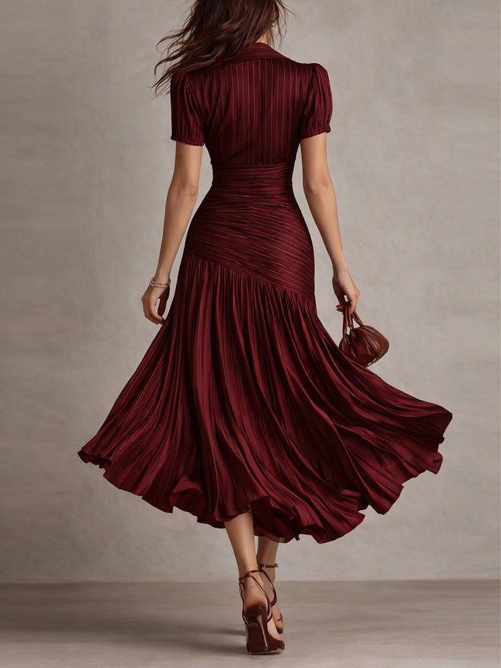 ADRIANA™ | Retro Striped Satin Midi Dress