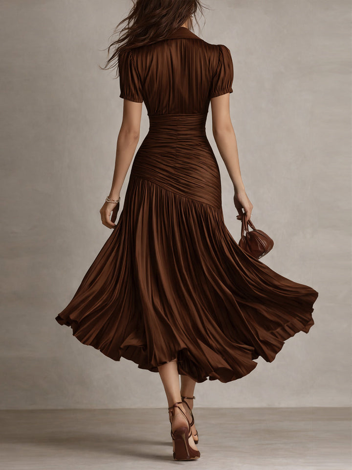ADRIANA™ | Retro Striped Satin Midi Dress