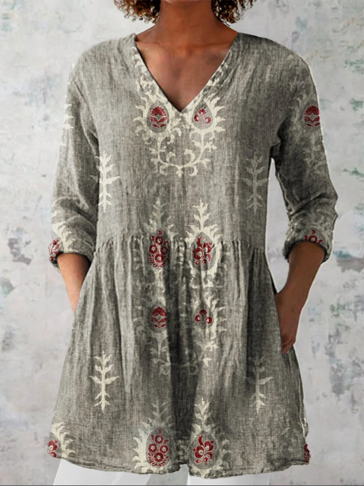 Maeva | Vintage Long Sleeve V-Neck Shirt