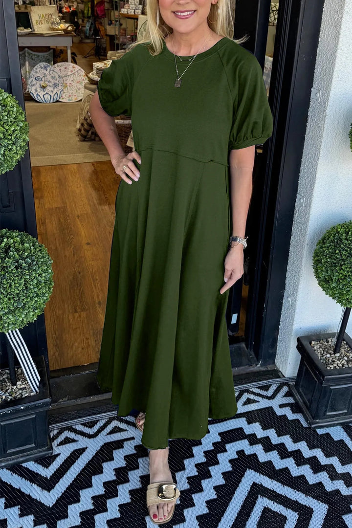 OLANDRA™ | Chic Puff Sleeve Round Neck Maxi Dress