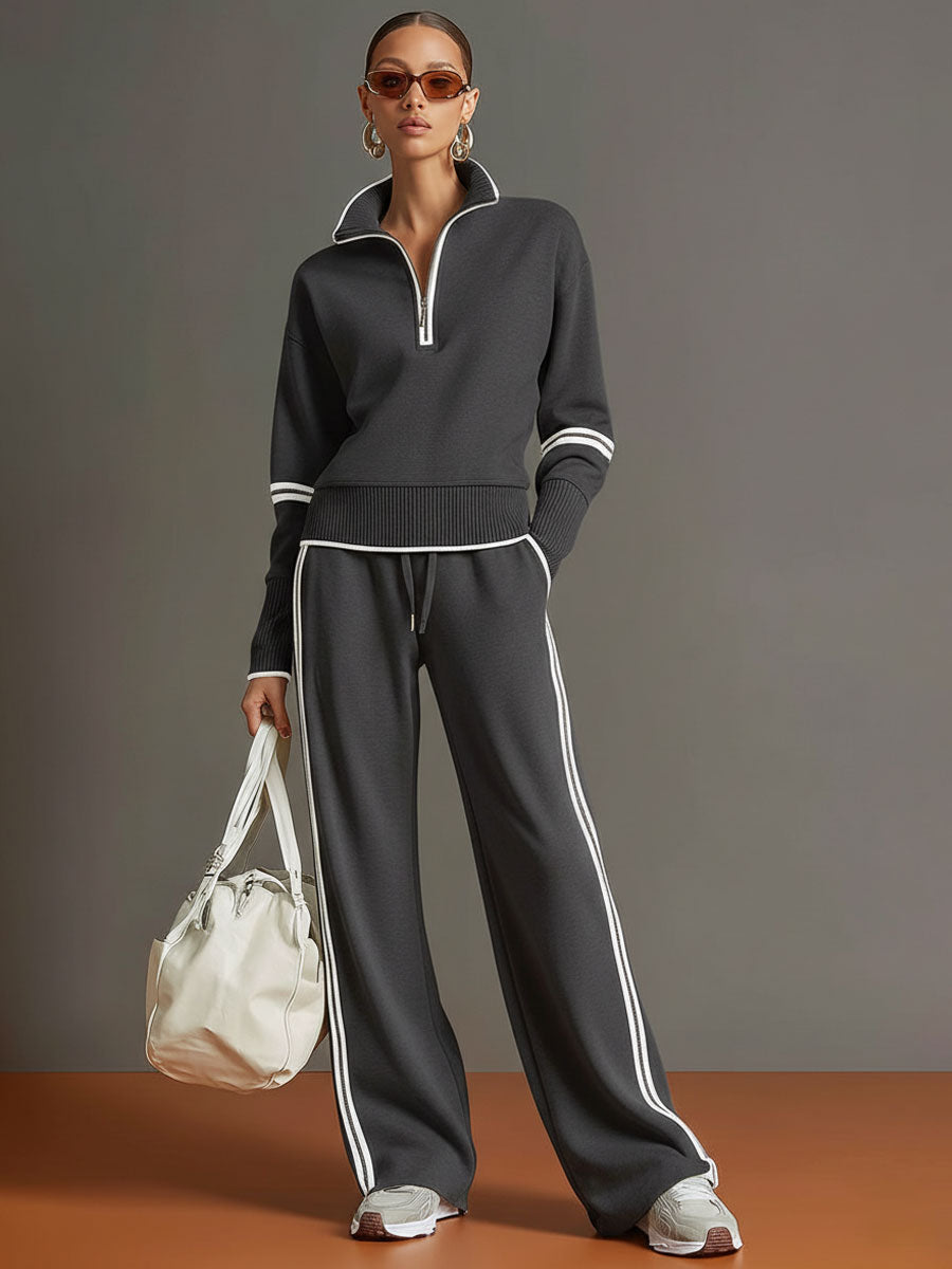 PRISCILLA™ | Elegant Sporty Set with Half-Zip Sweatshirt
