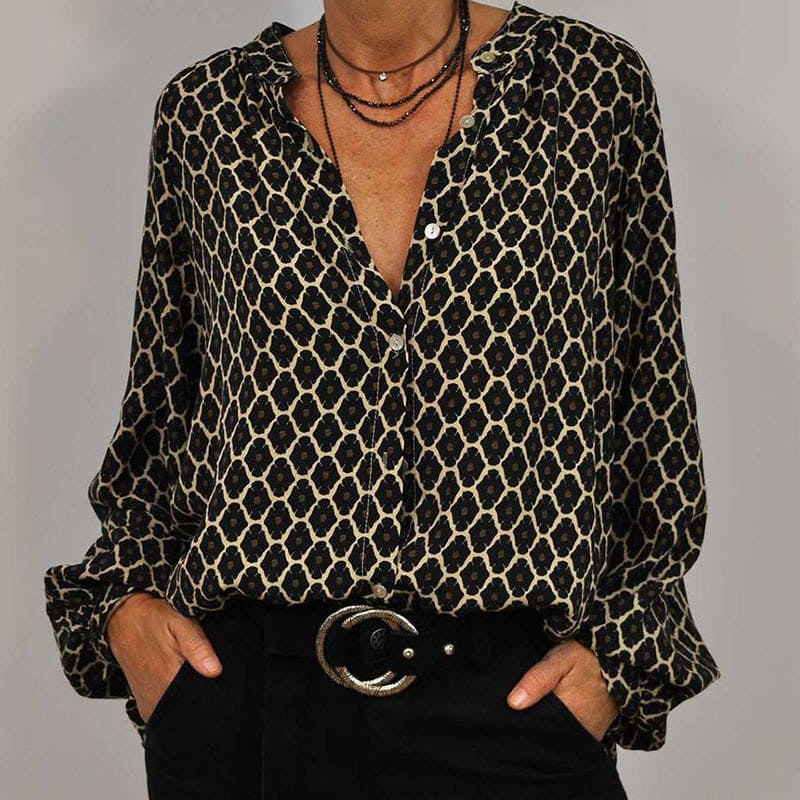 ELVIRA™ - Geometric V-Neck Blouse