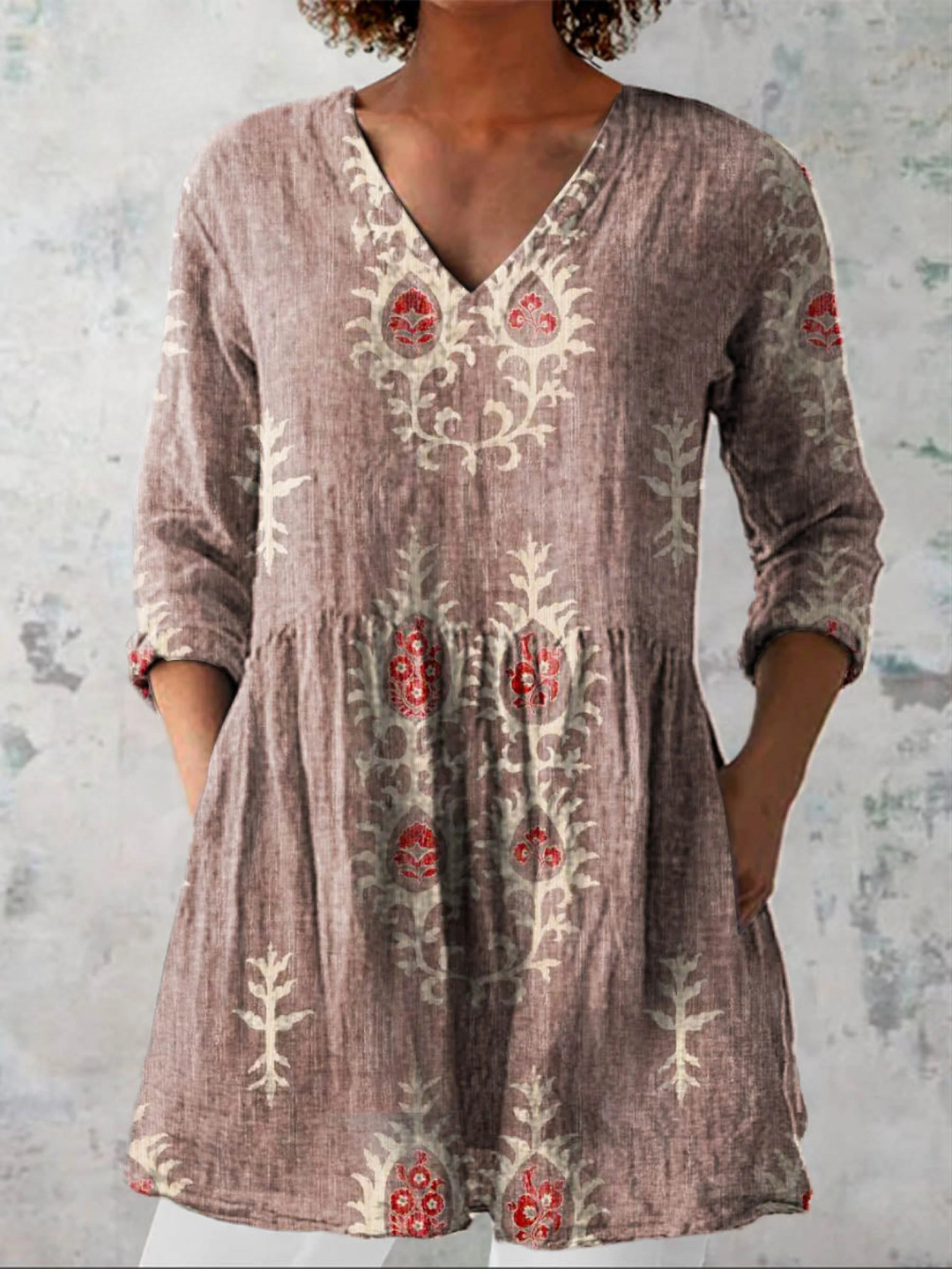 Maeva | Vintage Long Sleeve V-Neck Shirt