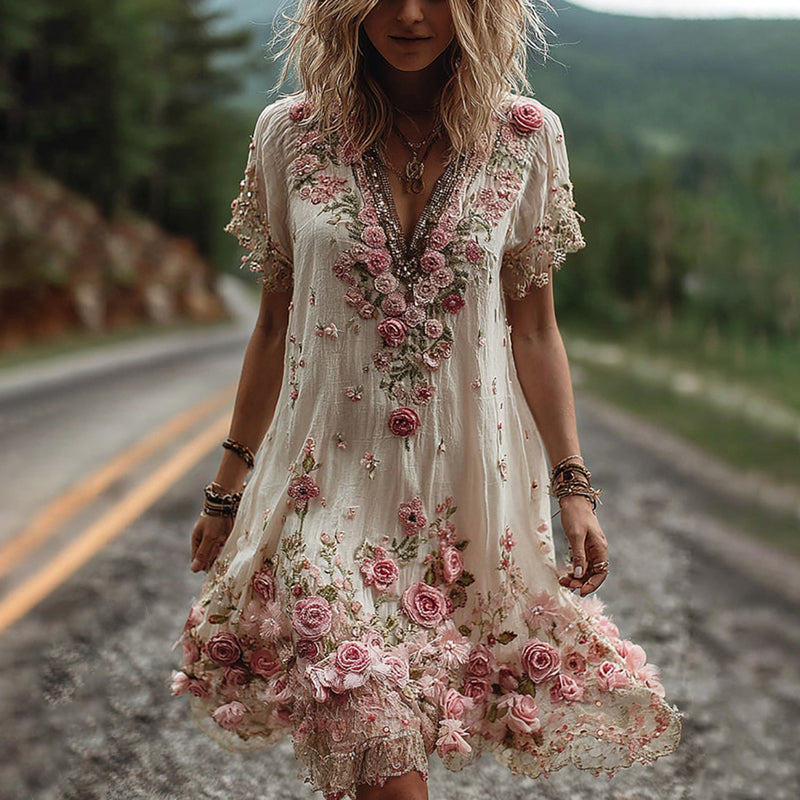 LAILA | Vintage Short-Sleeved Floral Dress