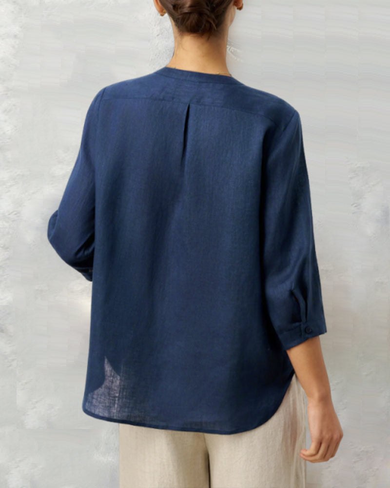 ITSASNE™ | Three Quarter Sleeve Button Down Cotton Shirt
