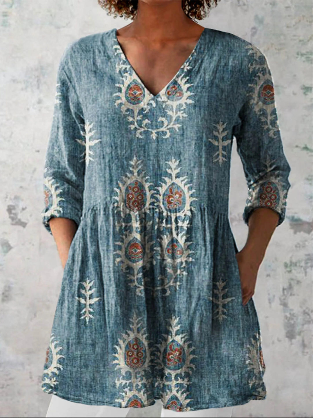Maeva | Vintage Long Sleeve V-Neck Shirt