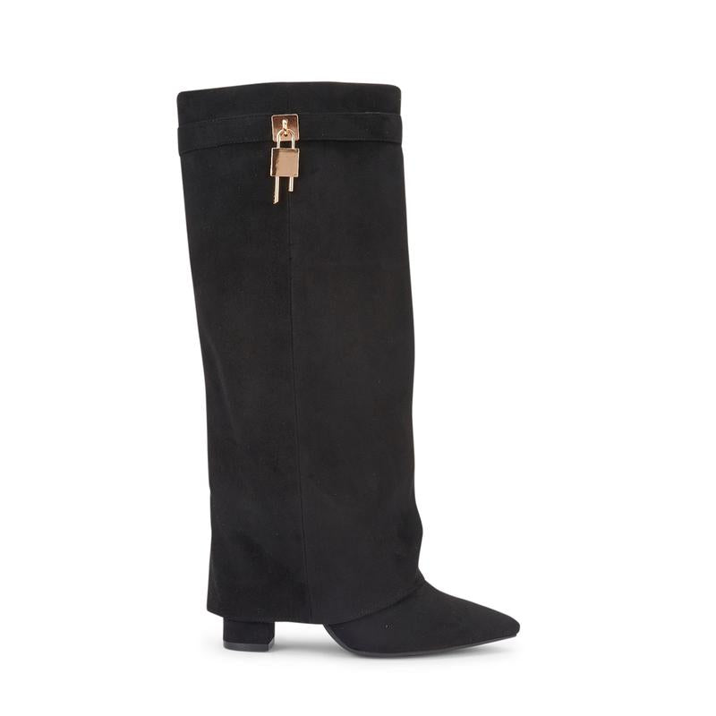 SARAH™ - 4-Inch Heel Suede Long Heeled Fold-Over Buckle Boots for Women Stylish Walking Shoes