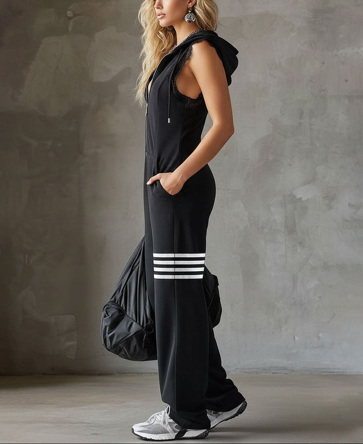 GIADA™ | Retro Sport Jumpsuit with Hood and Stripes