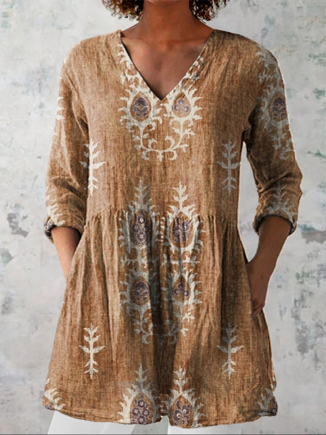 Maeva | Vintage Long Sleeve V-Neck Shirt