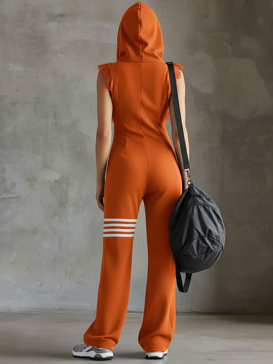 GIADA™ | Retro Sport Jumpsuit with Hood and Stripes