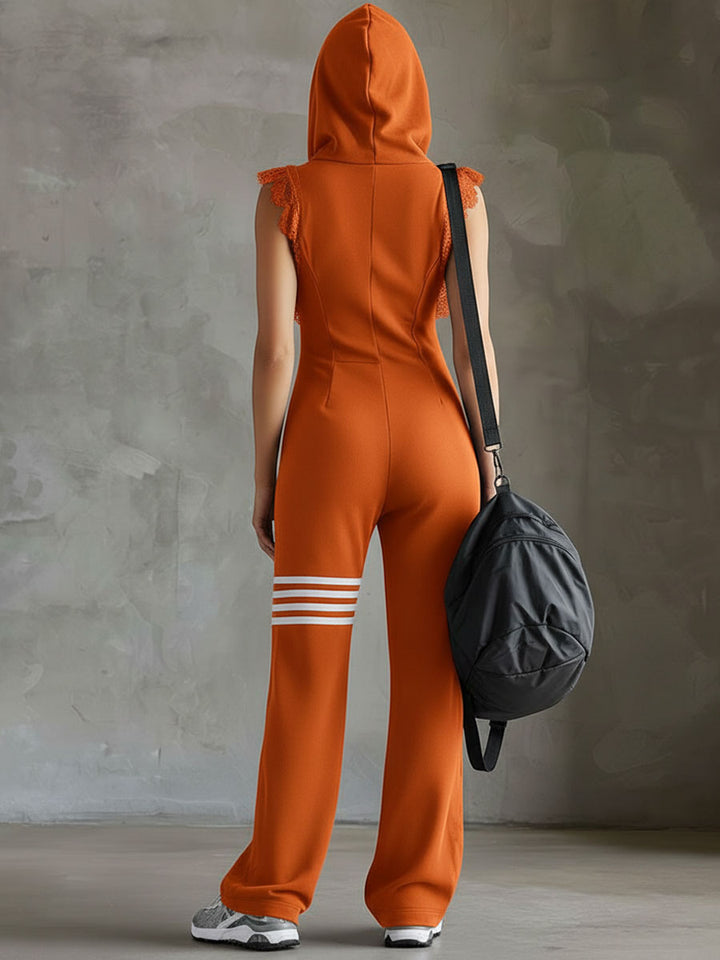 GIADA™ | Retro Sport Jumpsuit with Hood and Stripes