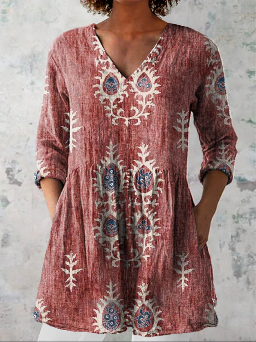 Maeva | Vintage Long Sleeve V-Neck Shirt