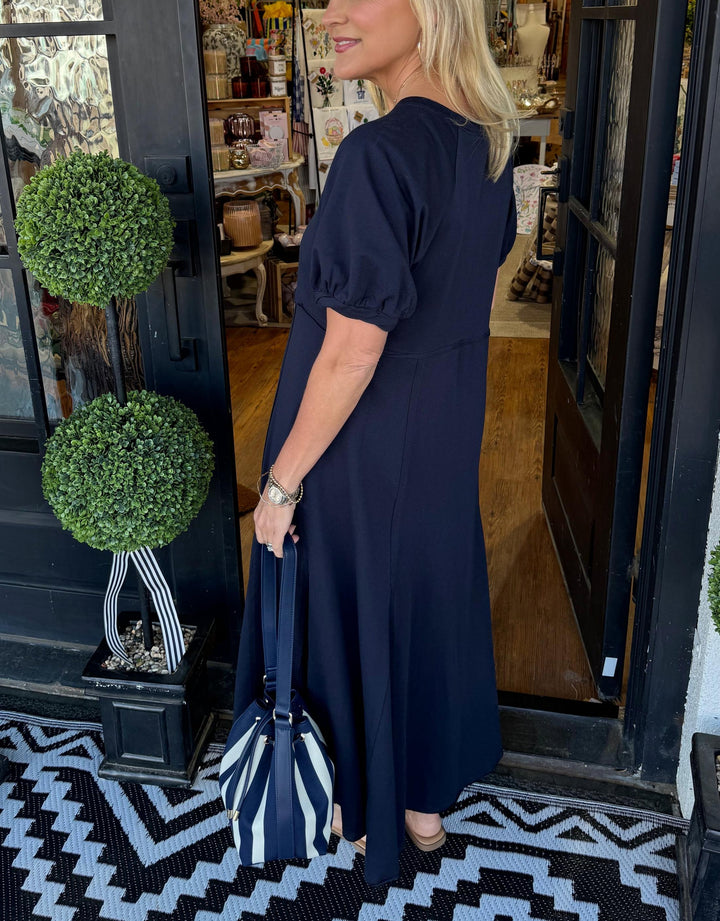 OLANDRA™ | Chic Puff Sleeve Round Neck Maxi Dress