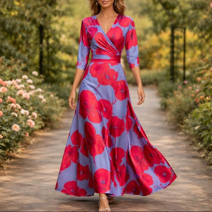 Fleur™ - Elegant Floral Dress with V-Neck
