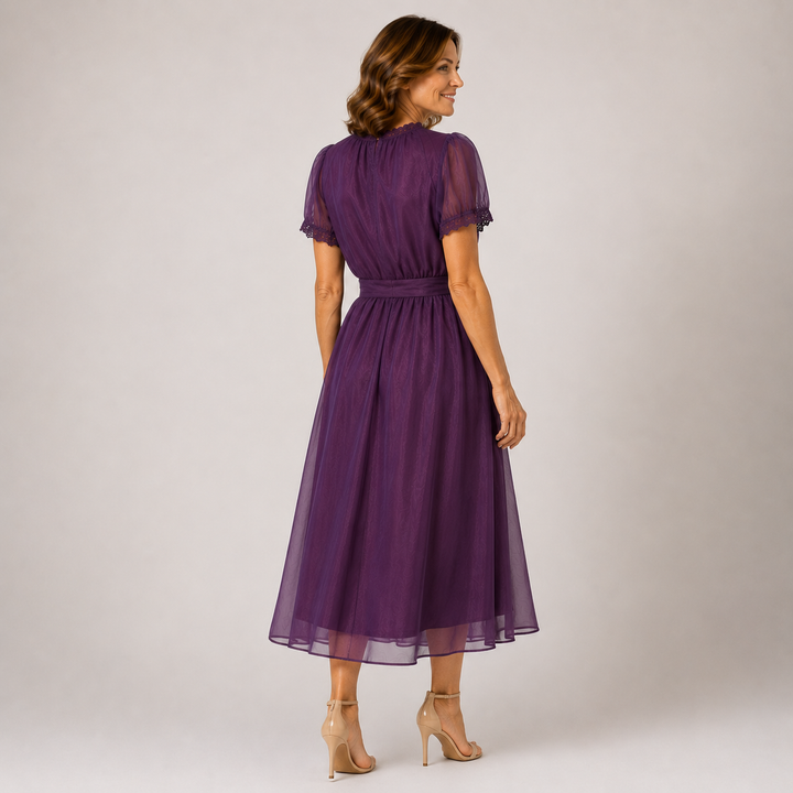FLAVIA™ | Midi Dress with Keyhole Neckline and Chiffon Lace Trim