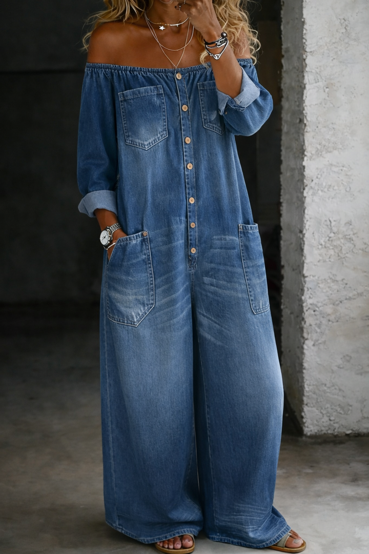 Elena | Long Sleeve Jumpsuit with Exposed Shoulders