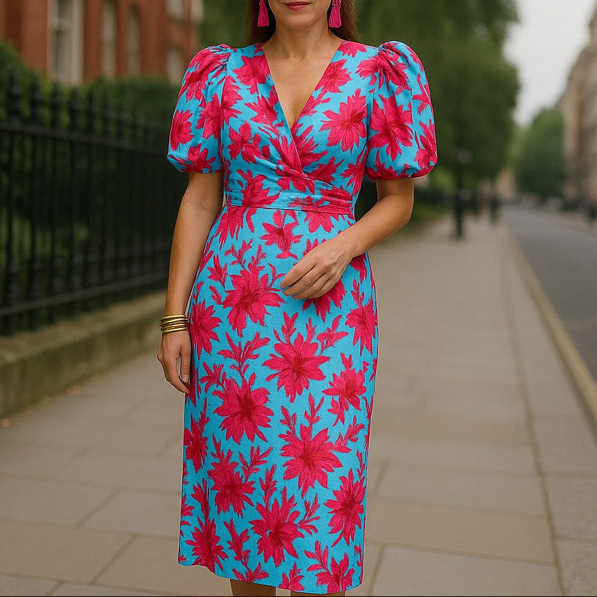Noor™ - Midi Dress with Puff Sleeves