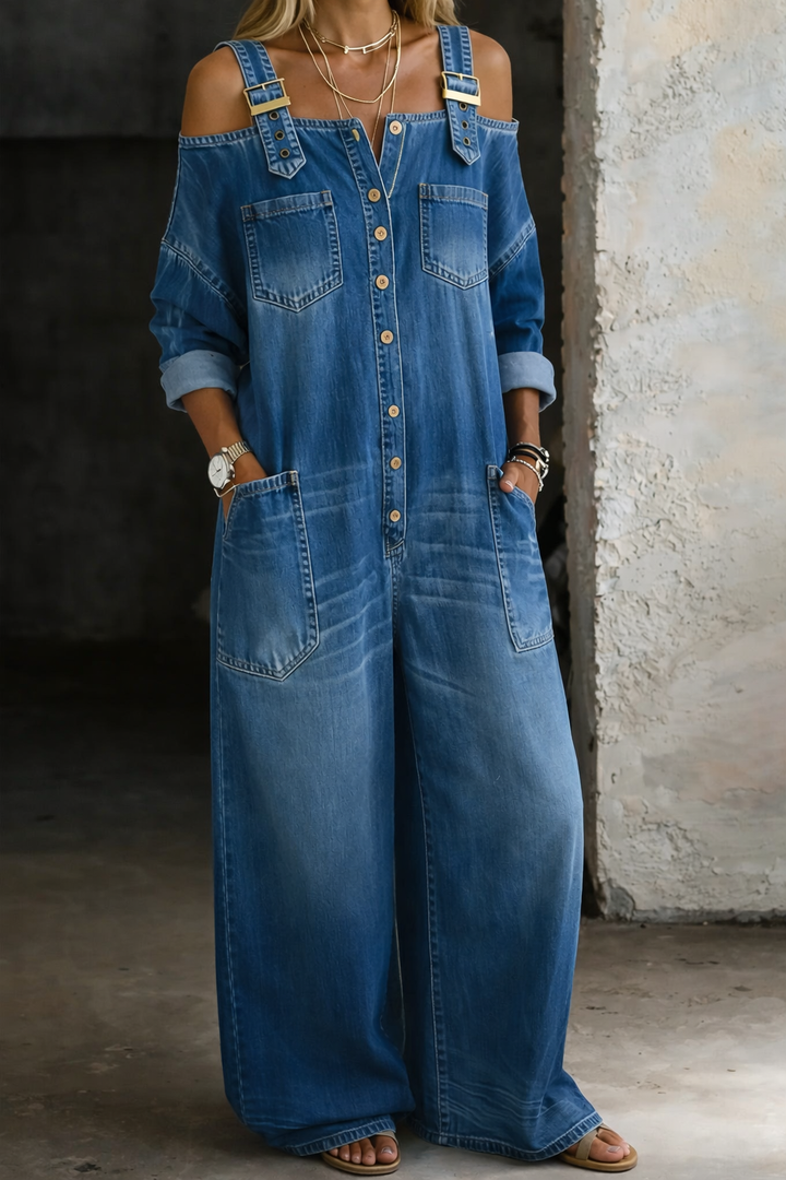 Sophia | Strapless Denim Look Midi Dress