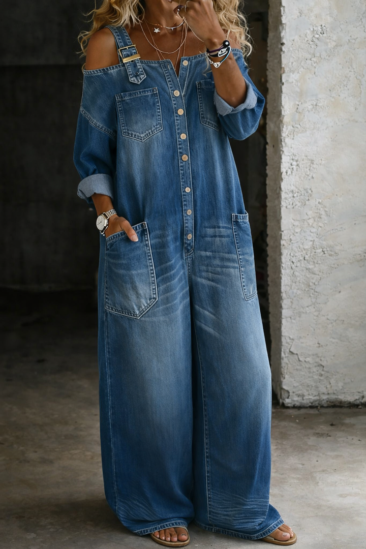 Sophia | Strapless Denim Look Midi Dress
