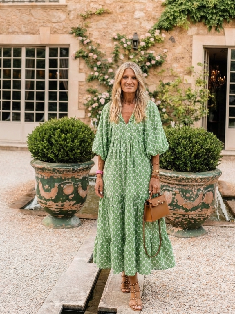 ALIANA | V Neck Patterned Midi Dress