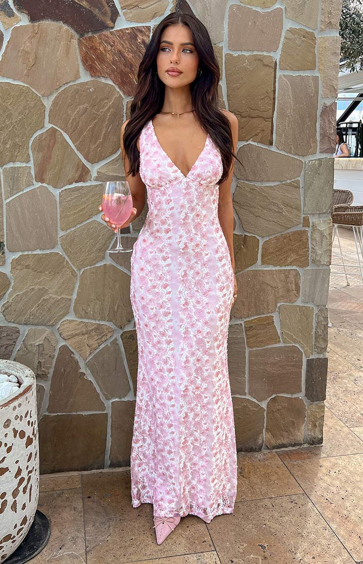 FARIDA™ | Pink Lace Maxi Dress