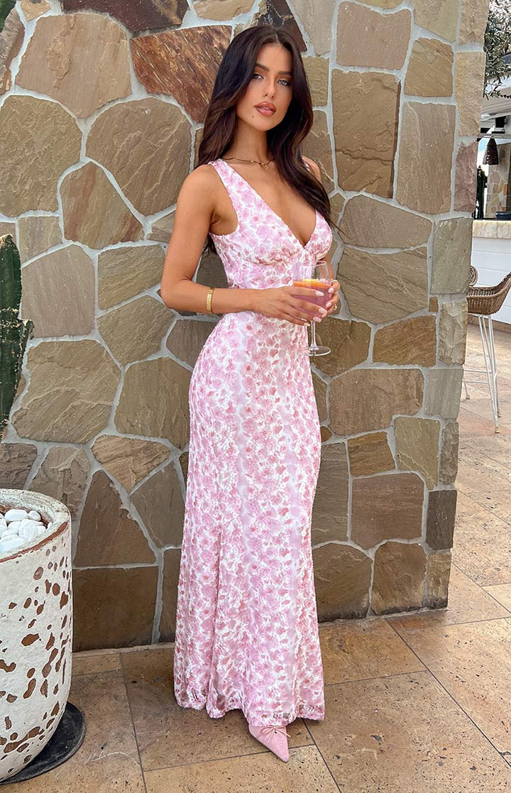 FARIDA™ | Pink Lace Maxi Dress