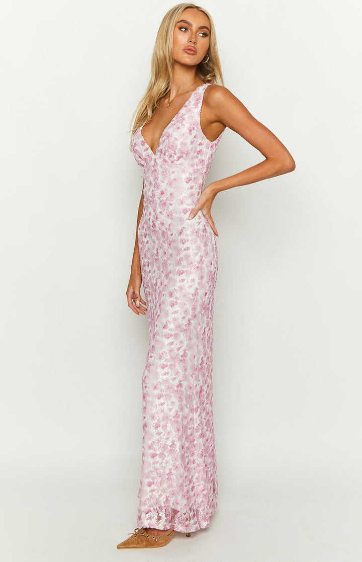 FARIDA™ | Pink Lace Maxi Dress